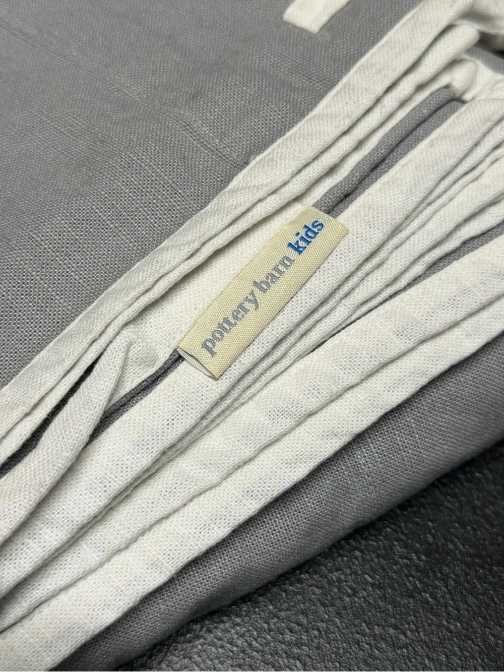 Pottery Barn Breezy Border Non Blackout Curtain Window Panel in Gray White Bows